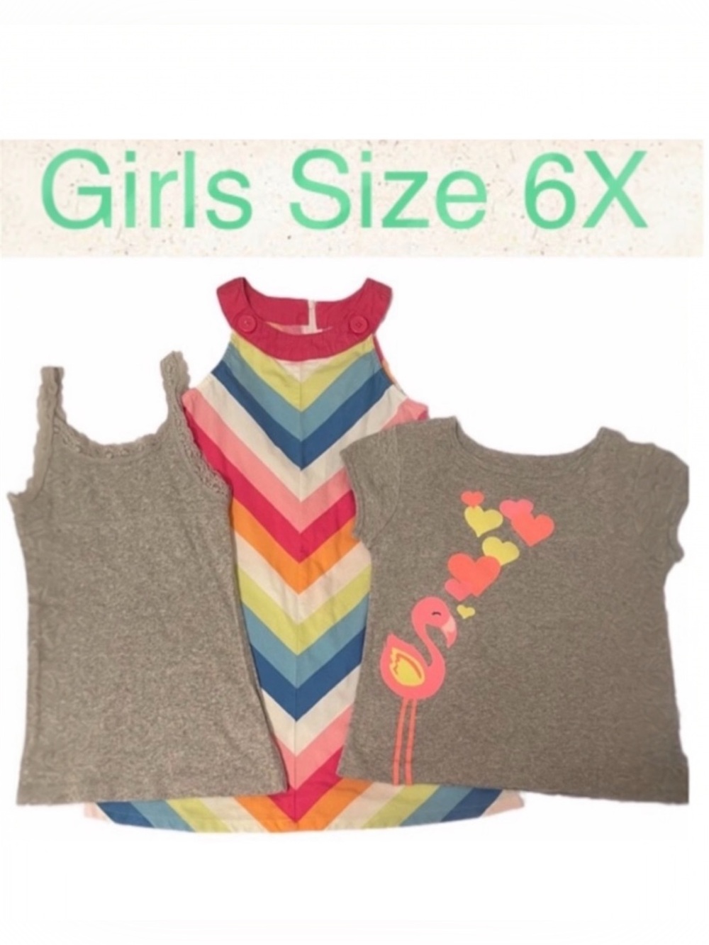 Gymboree & Wonder Nation Girls Lot Size 6X Rainbow Chevron Dress Flamingo Tee